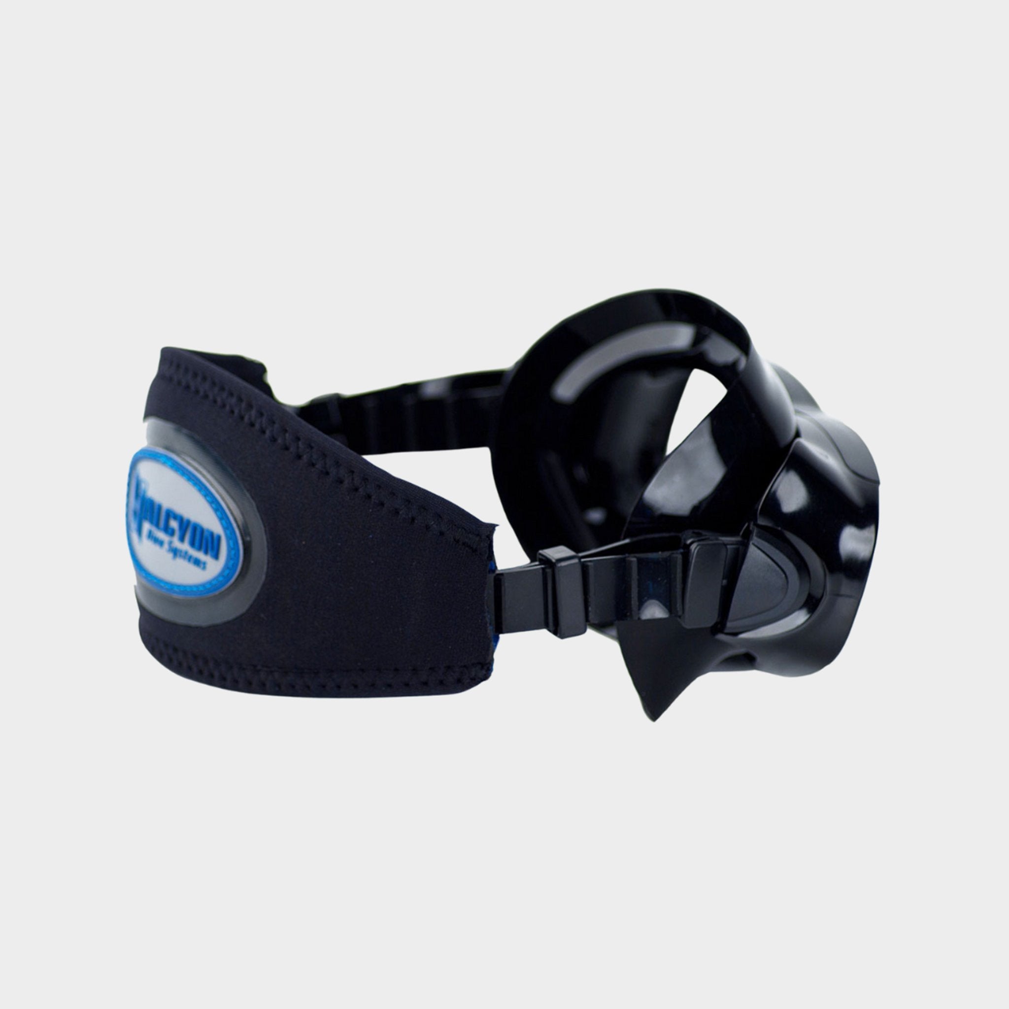 Halcyon Low-Profile Dual Lens Mask with neoprene strap, side view
