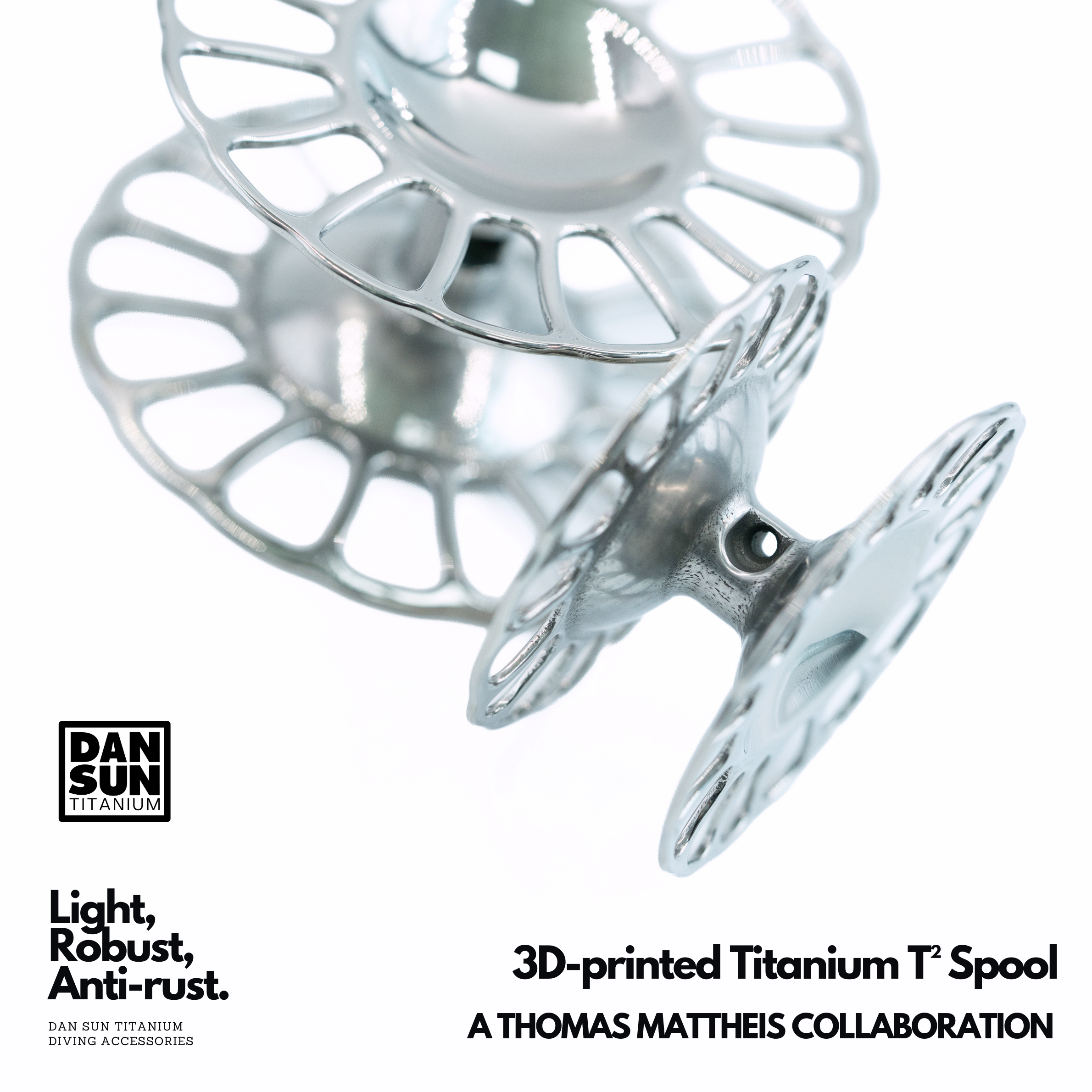 Side view of a titanium T² spool showing the hub