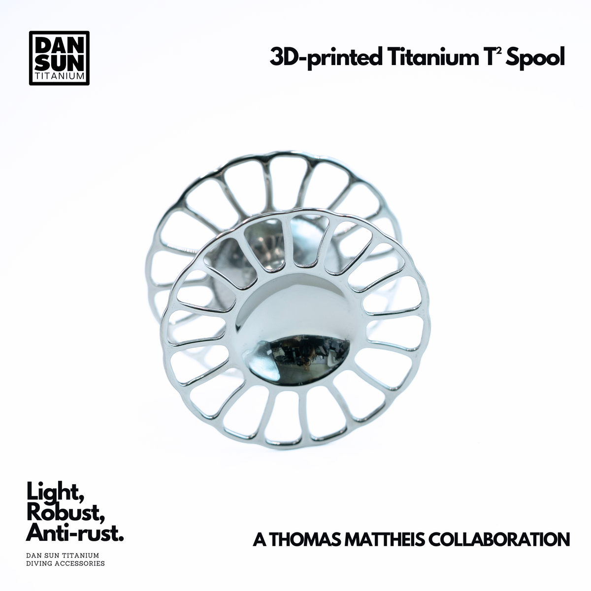 3D-printed titanium T² finger spool with mirror-polished finish