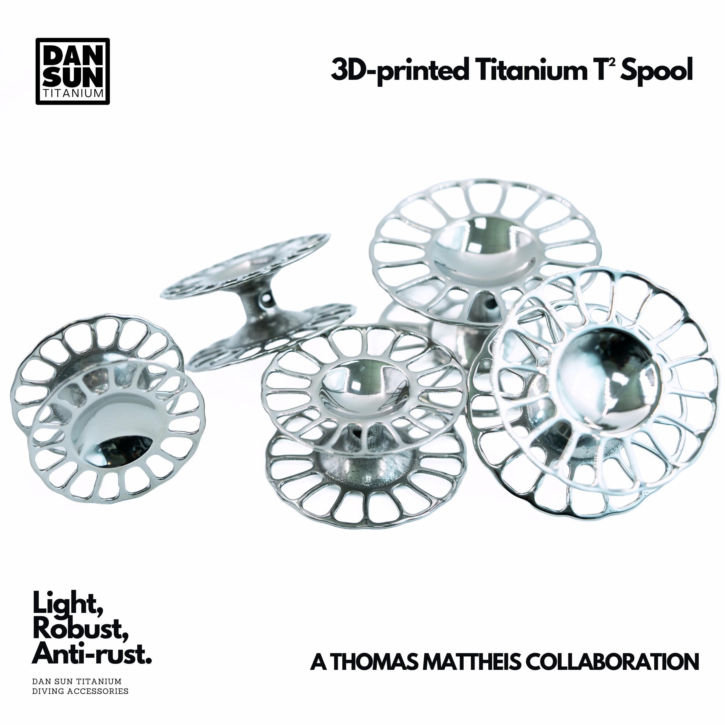 Titanium T² spools from 20 to 70 metres, side by side