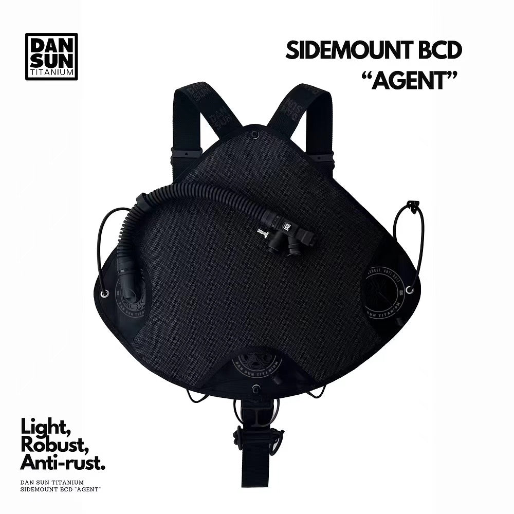 DanSun AGENT titanium sidemount BCD, front view