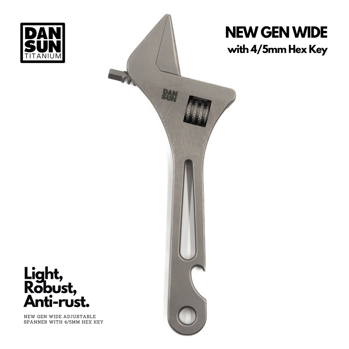 HEX WIDE 6 inch titanium adjustable spanner with built-in 4 and 5 mm hex key