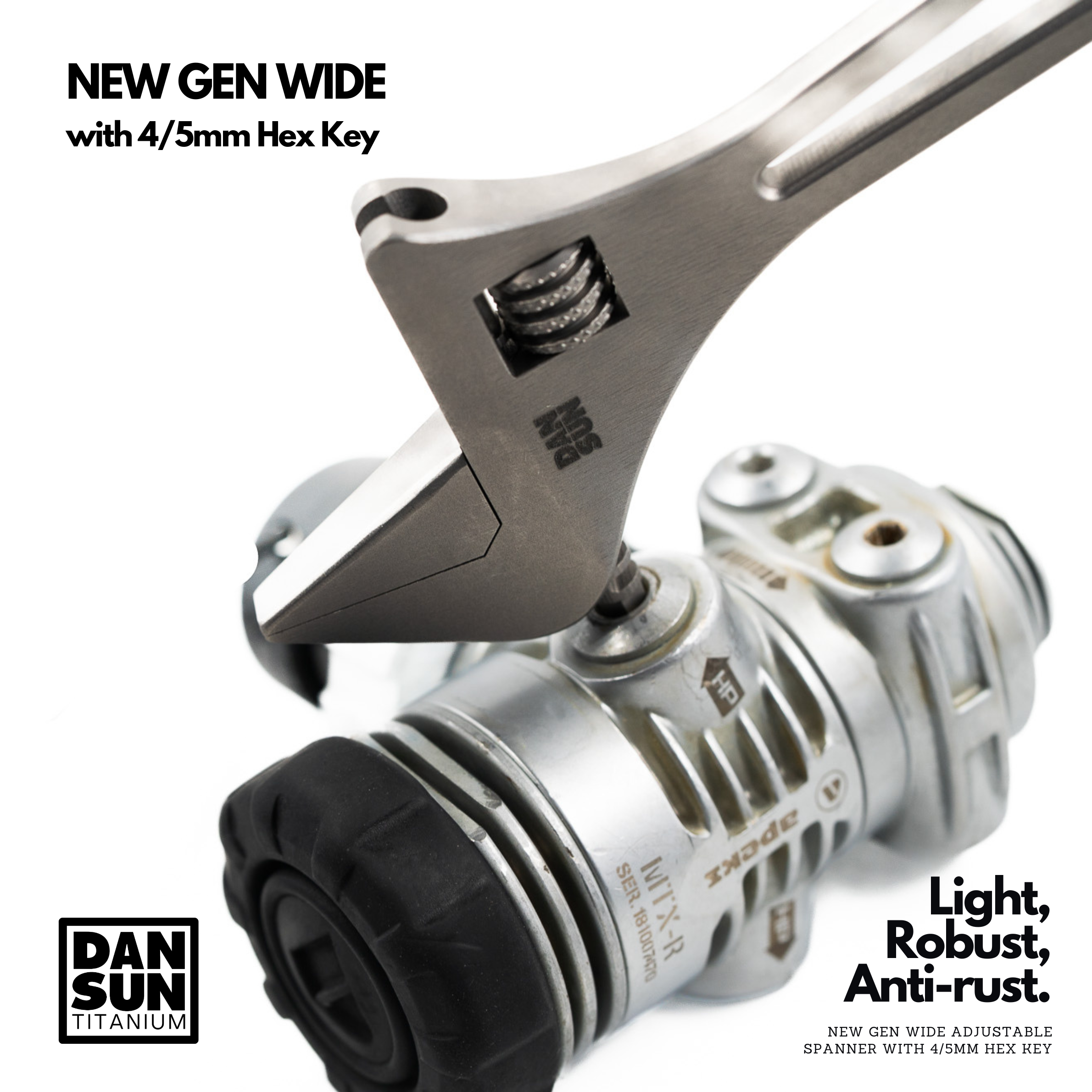DanSun HEX WIDE titanium adjustable spanner on a regulator first stage
