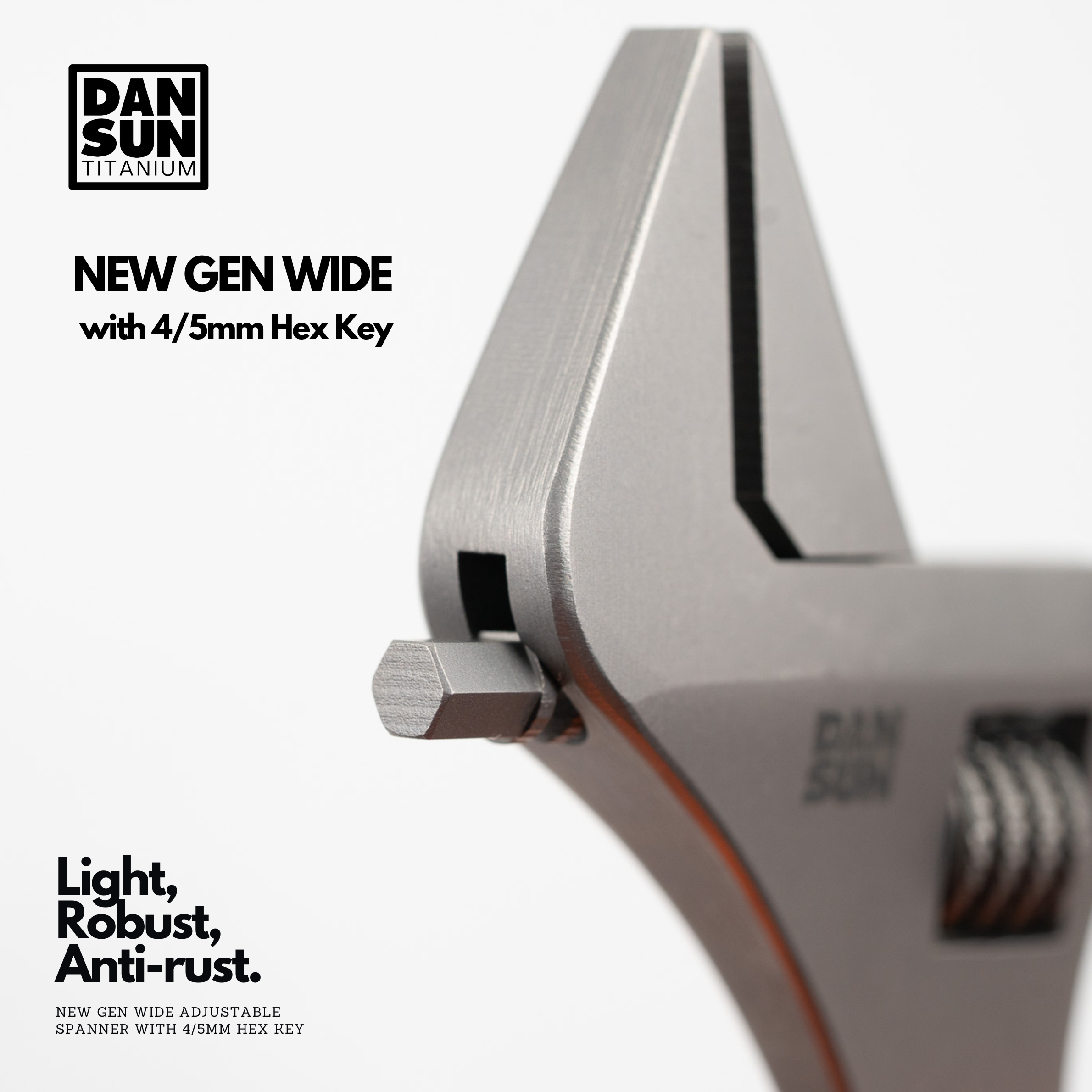 Close-up of the built-in hex key on the HEX WIDE titanium spanner