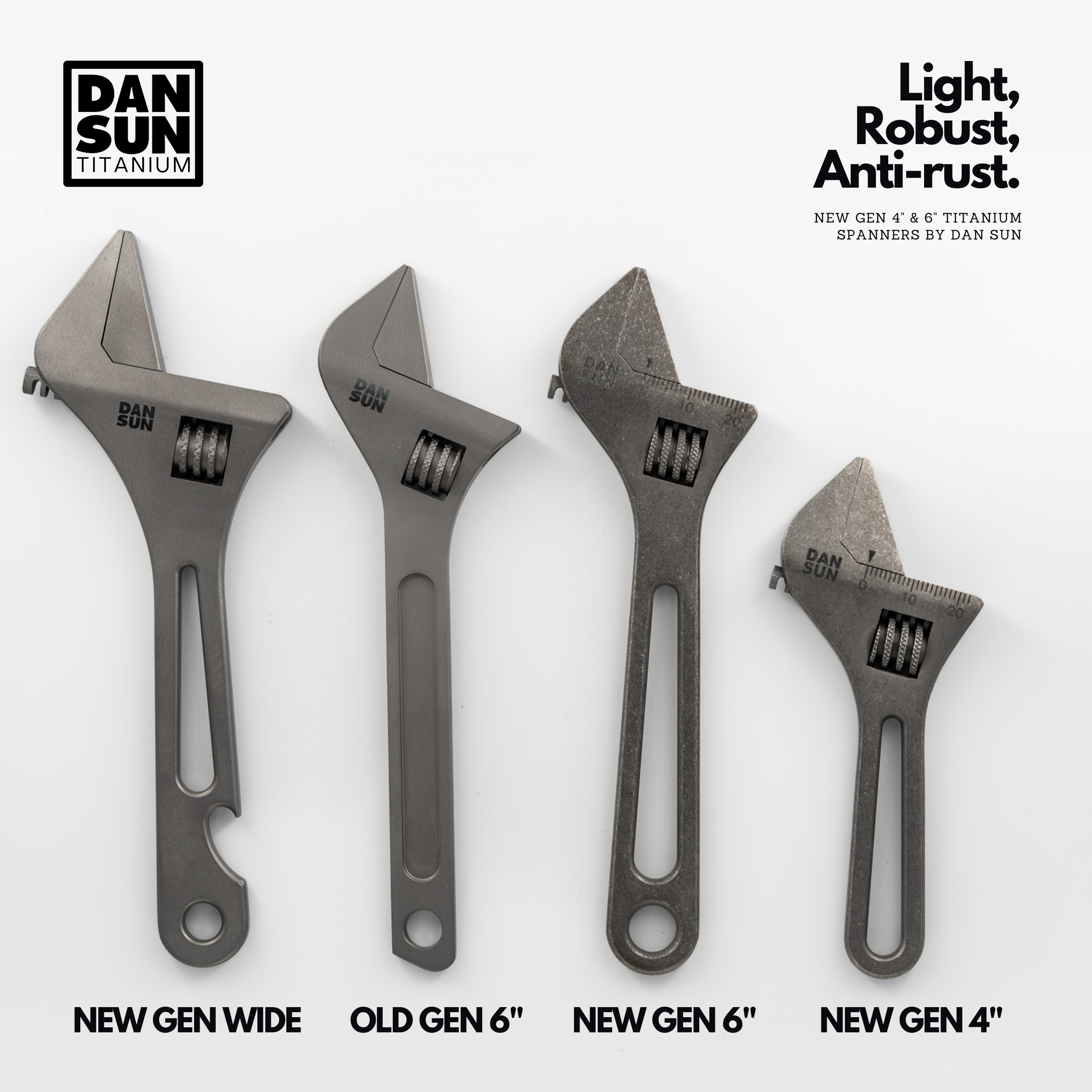DanSun titanium spanner range: New Gen WIDE, 6 inch and 4 inch
