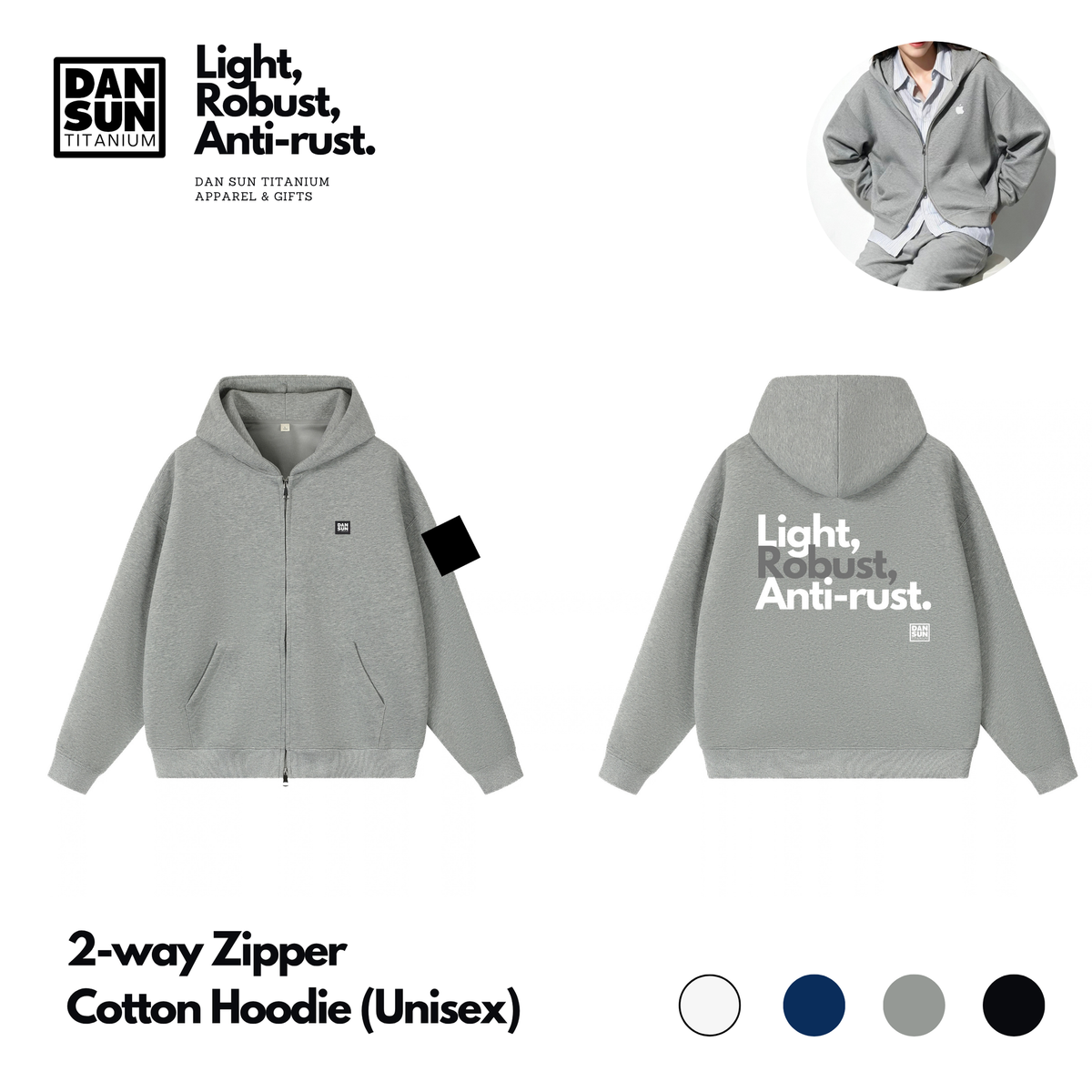 A grey DanSun Cotton Hoodie in grey on white background