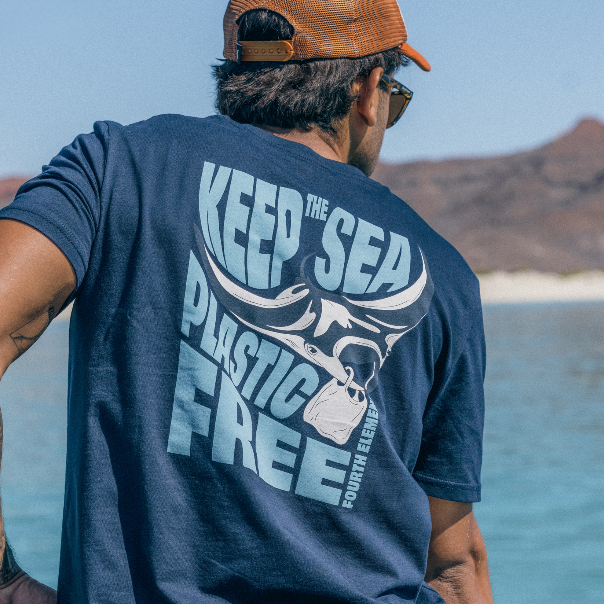 Fourth Element Men's Plastic Free T-Shirt with ocean conservation graphic for divers and ocean lovers