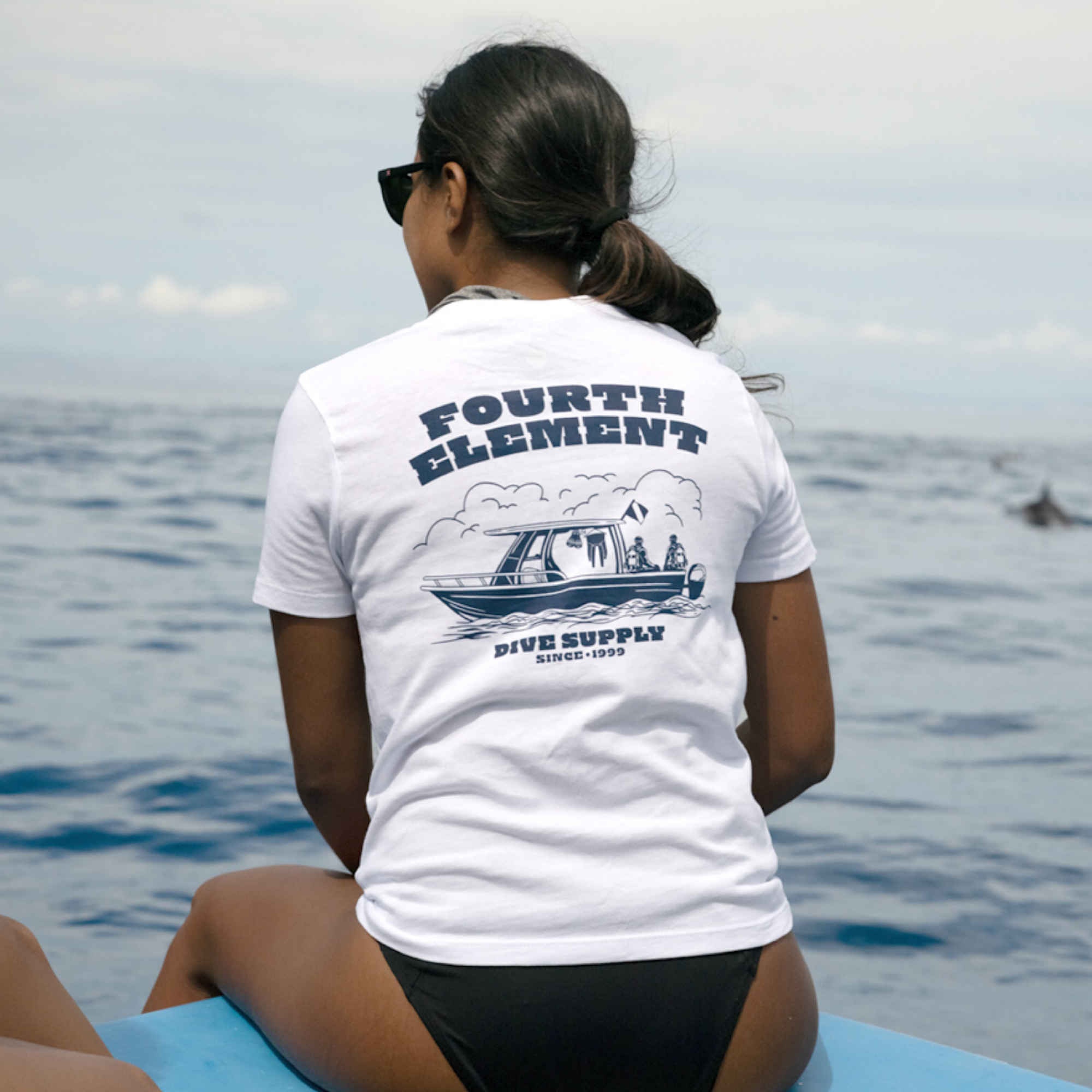 Fourth Element Women’s Dive Boat T-Shirt with scuba diving boat graphic for divers and ocean lovers