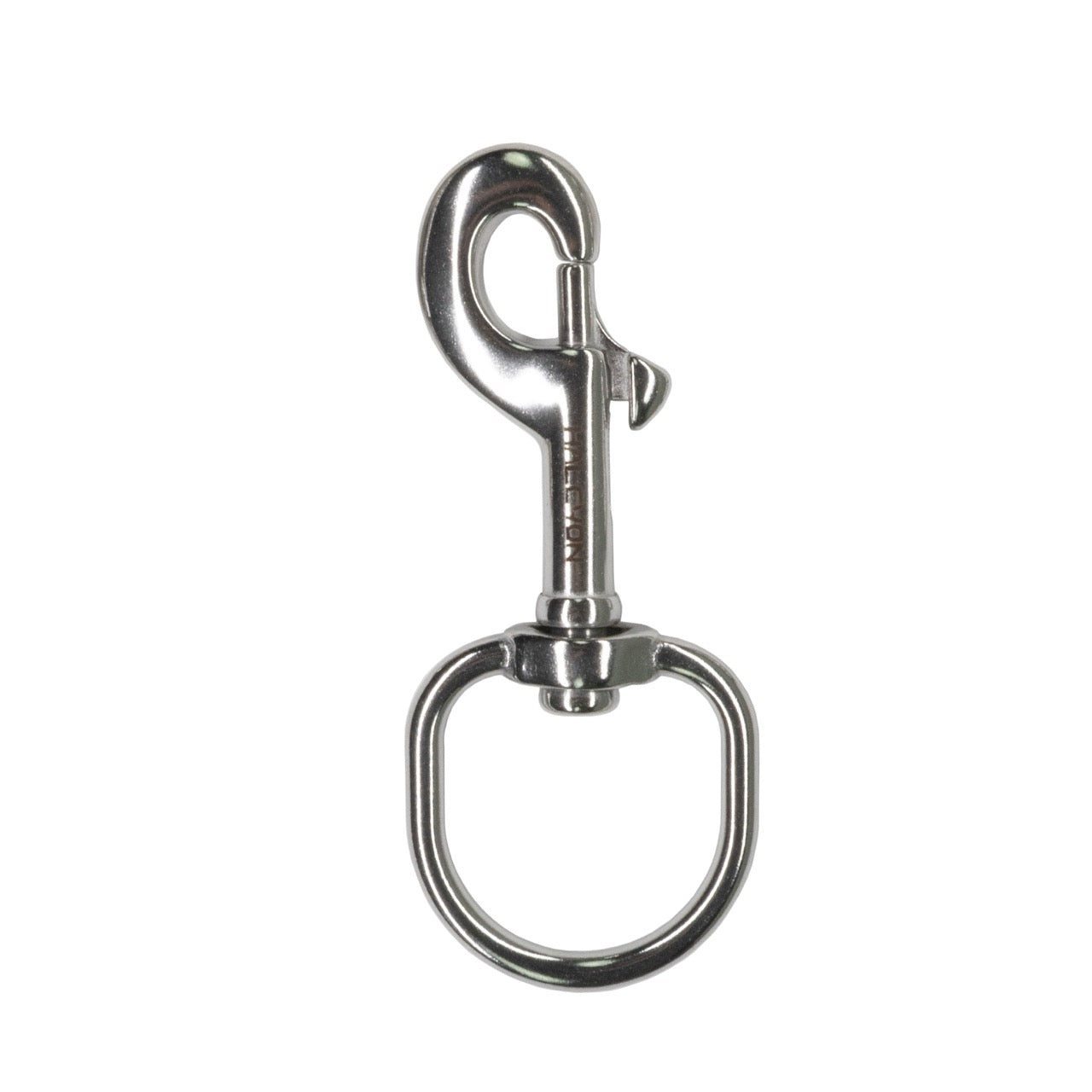 Polished stainless steel boltsnap on white background