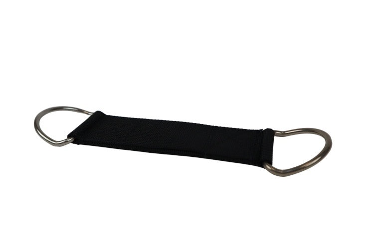 Black Halcyon Butterfly with one stainless steel d-ring on each end, on white background