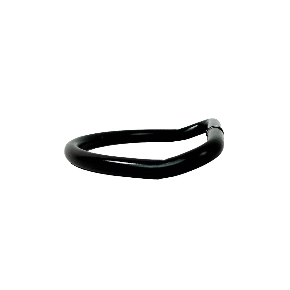 A black bent D-Ring on white background