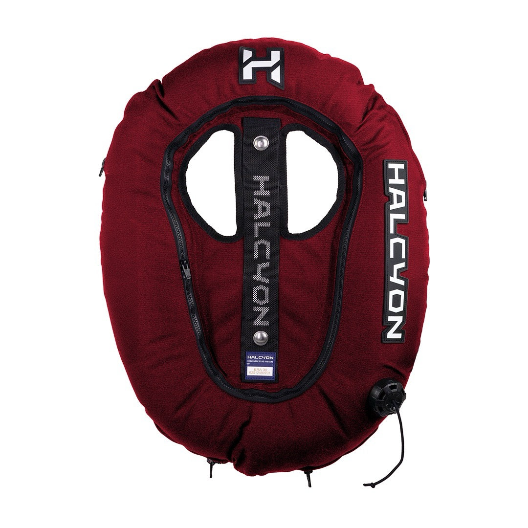 A burgundy Halcyon Era Wing in Black with Halcyon logo on white background