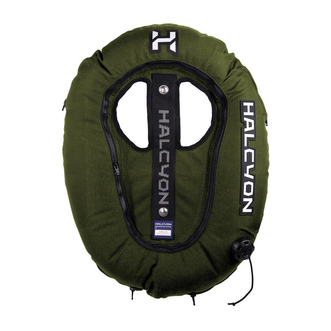 An olive green Halcyon Era Wing with Halcyon logo on white background