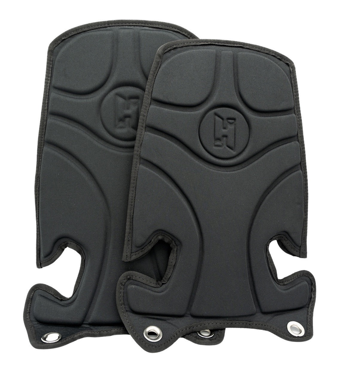 Halcyon Black Harness Pads with Halcyon logo on white background