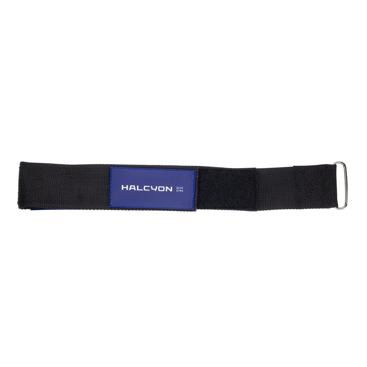 Black Cylinder Strap from Halcyon with Blue and white Halcyon logo on white background
