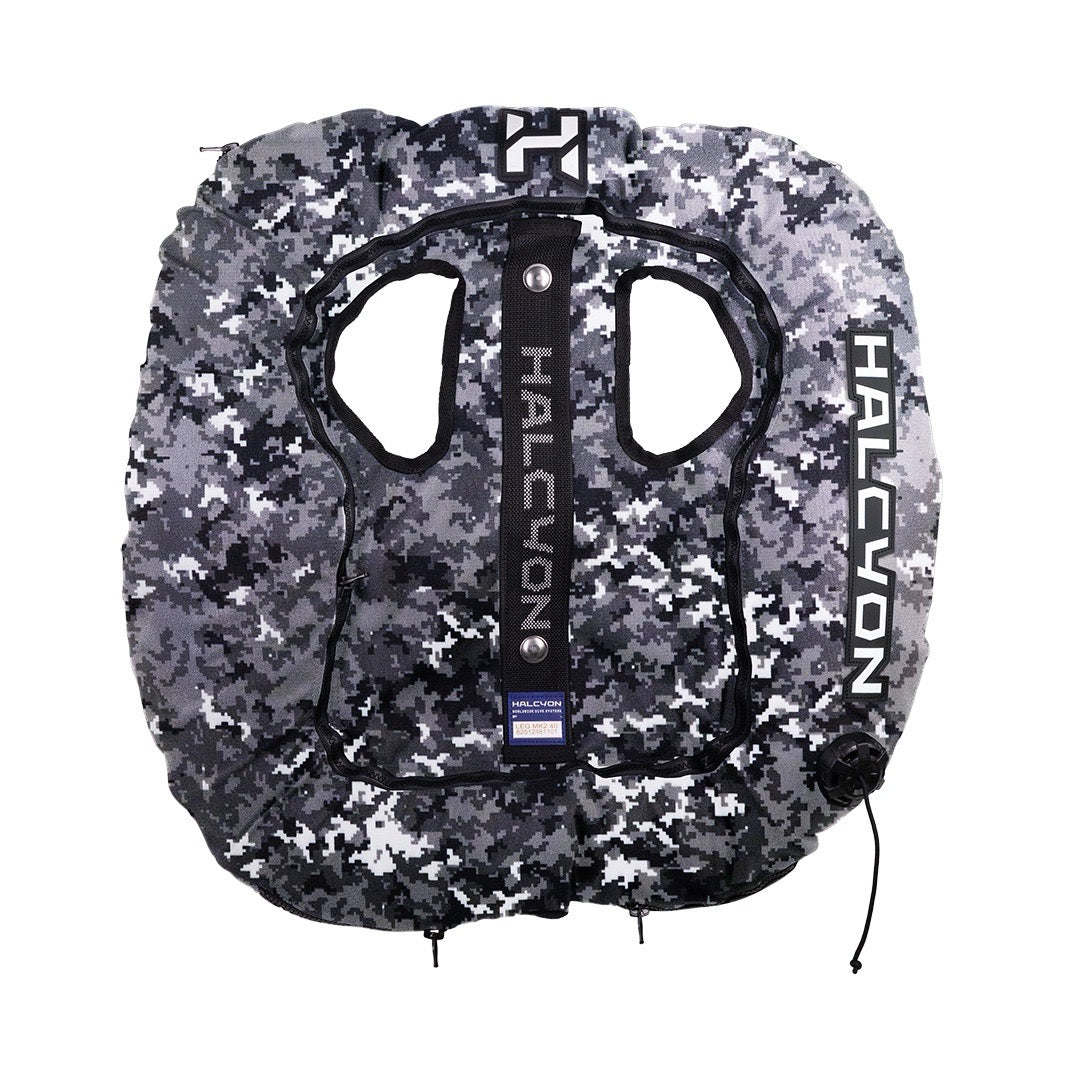 Halcyon Legend™ MK2 Wing in Camo Urban with Halcyon logos on white on white background