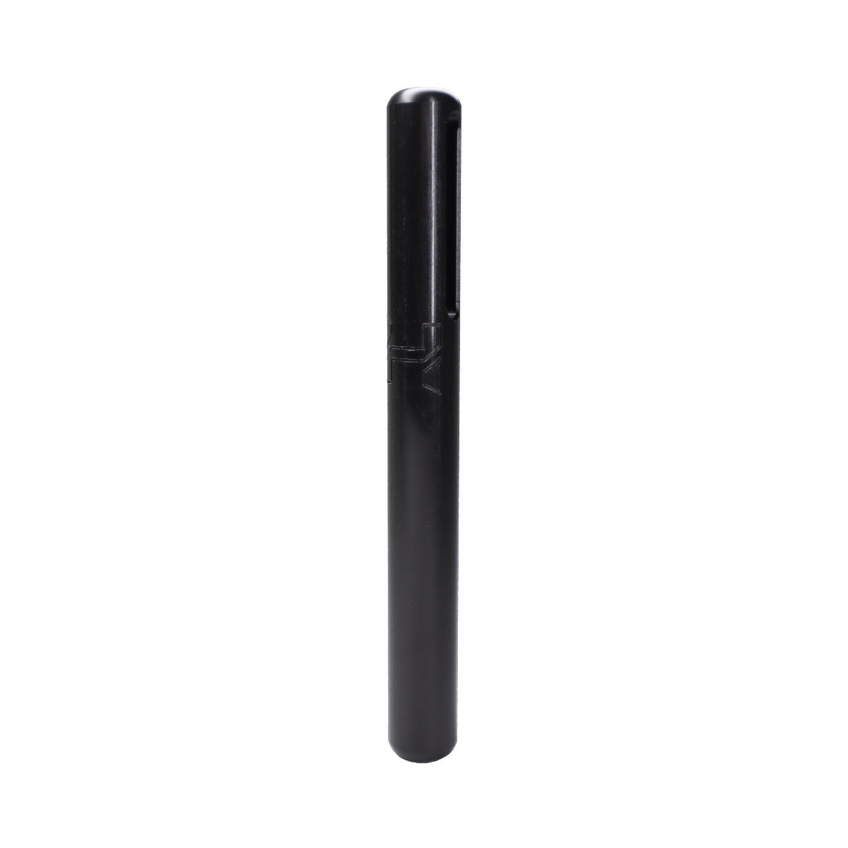 A slim, matte black cylindrical Halcyon Long Hose Stick for scuba diving on white background