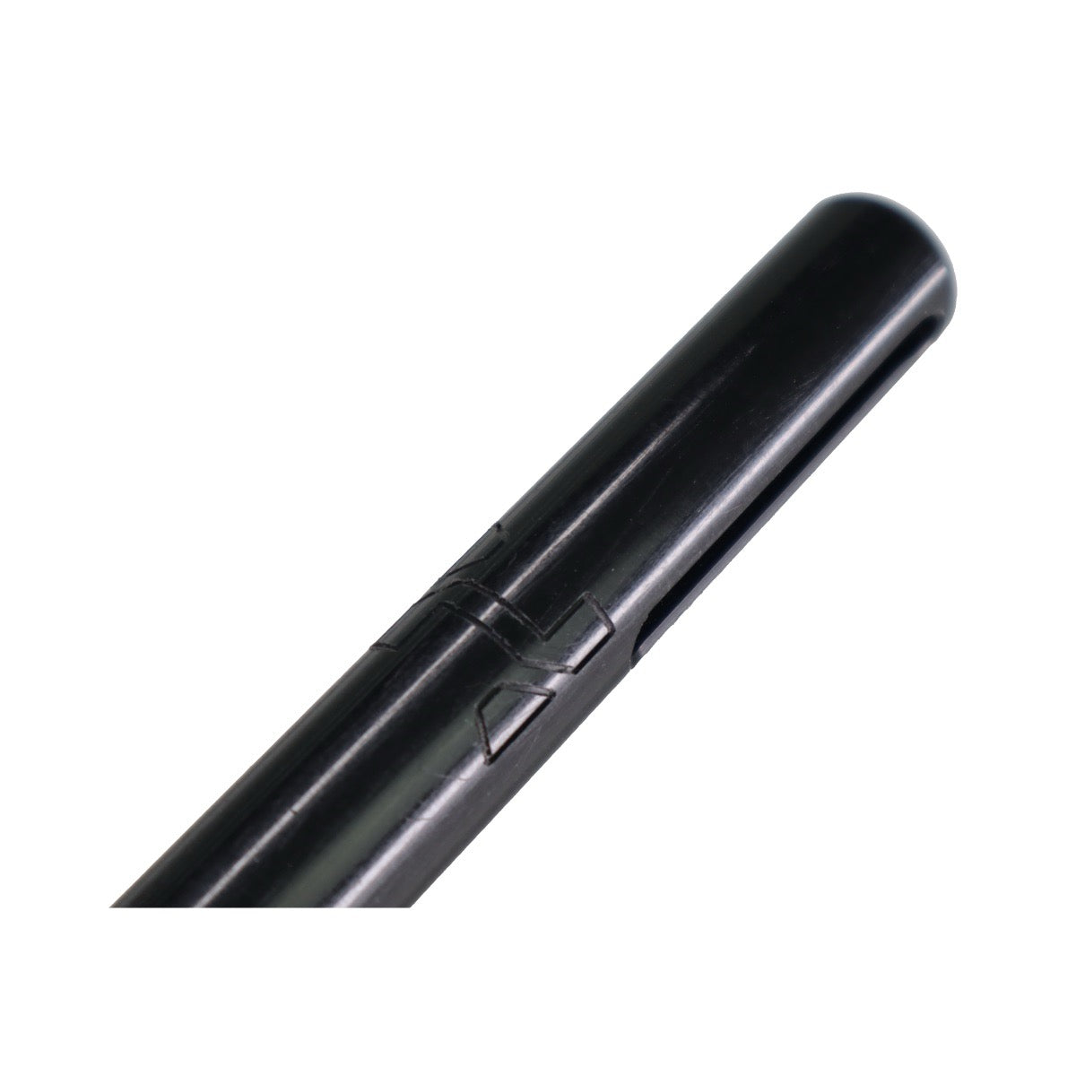A slim, matte black cylindrical Halcyon Long Hose Stick for scuba diving on white background