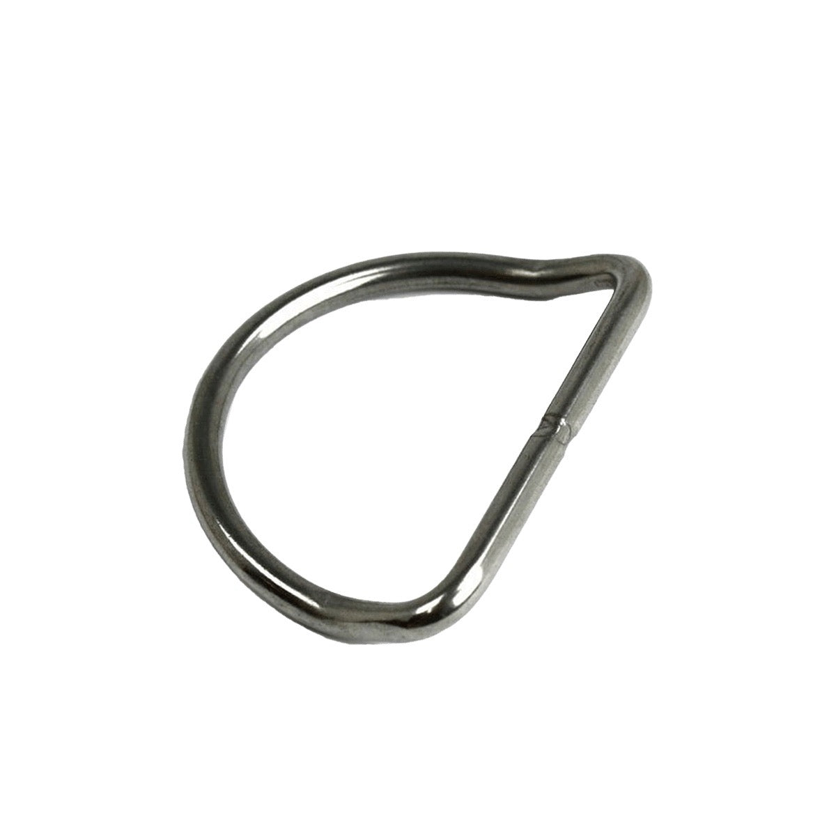 A silver polished Stainless steel D-ring on white background