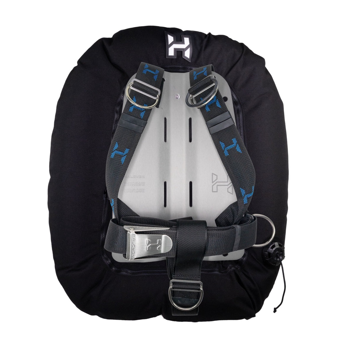 A black wing for doubles with Aluminium Backplate and Halcyon logos on white background