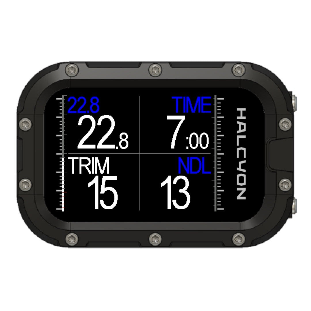 Digital display with various readings on a white background