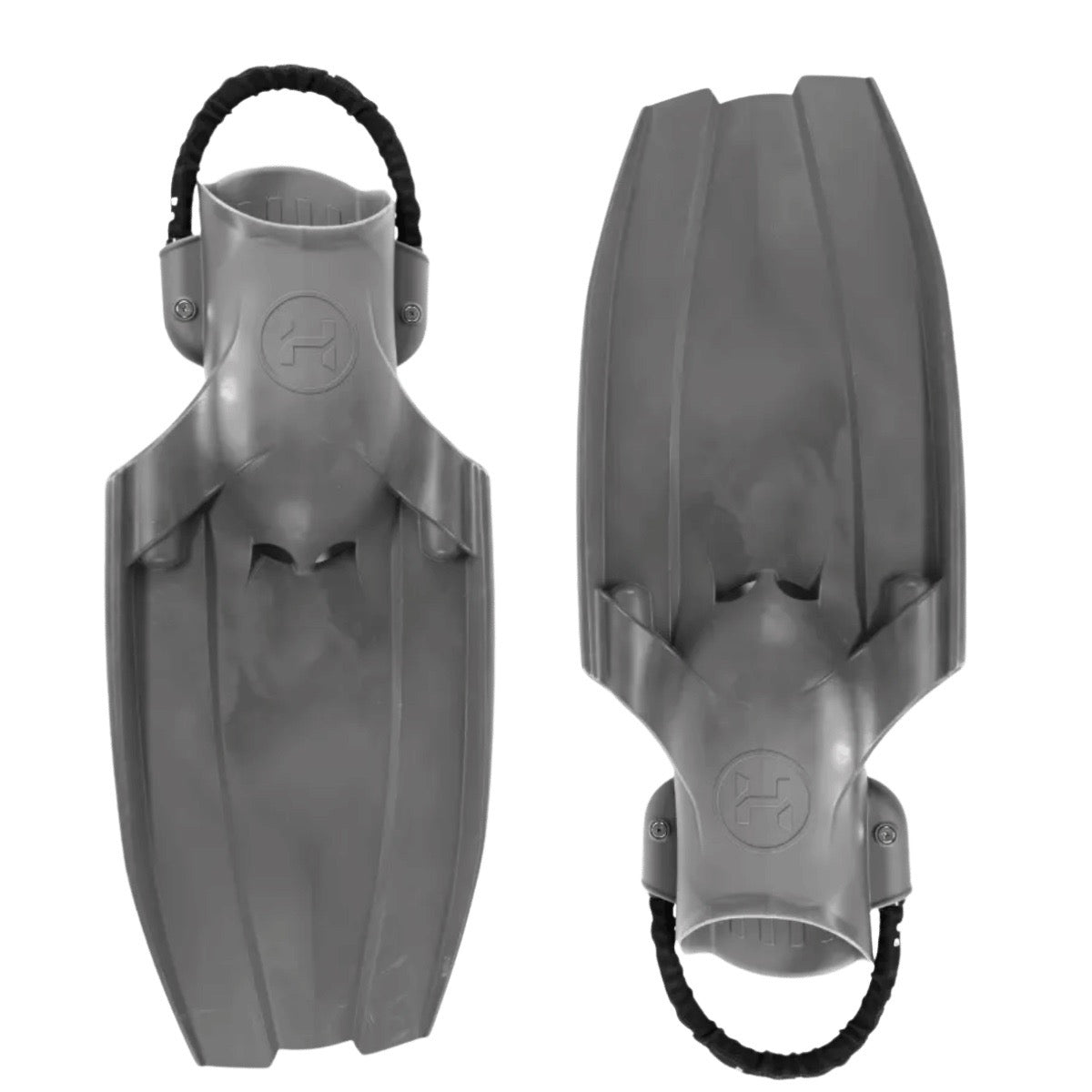 A pair of two Halcyon Vector Pro HD fins in grey on white background