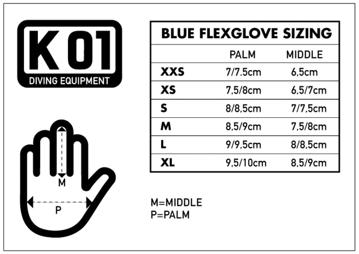 KO1 Blue Flexglove Sizechart