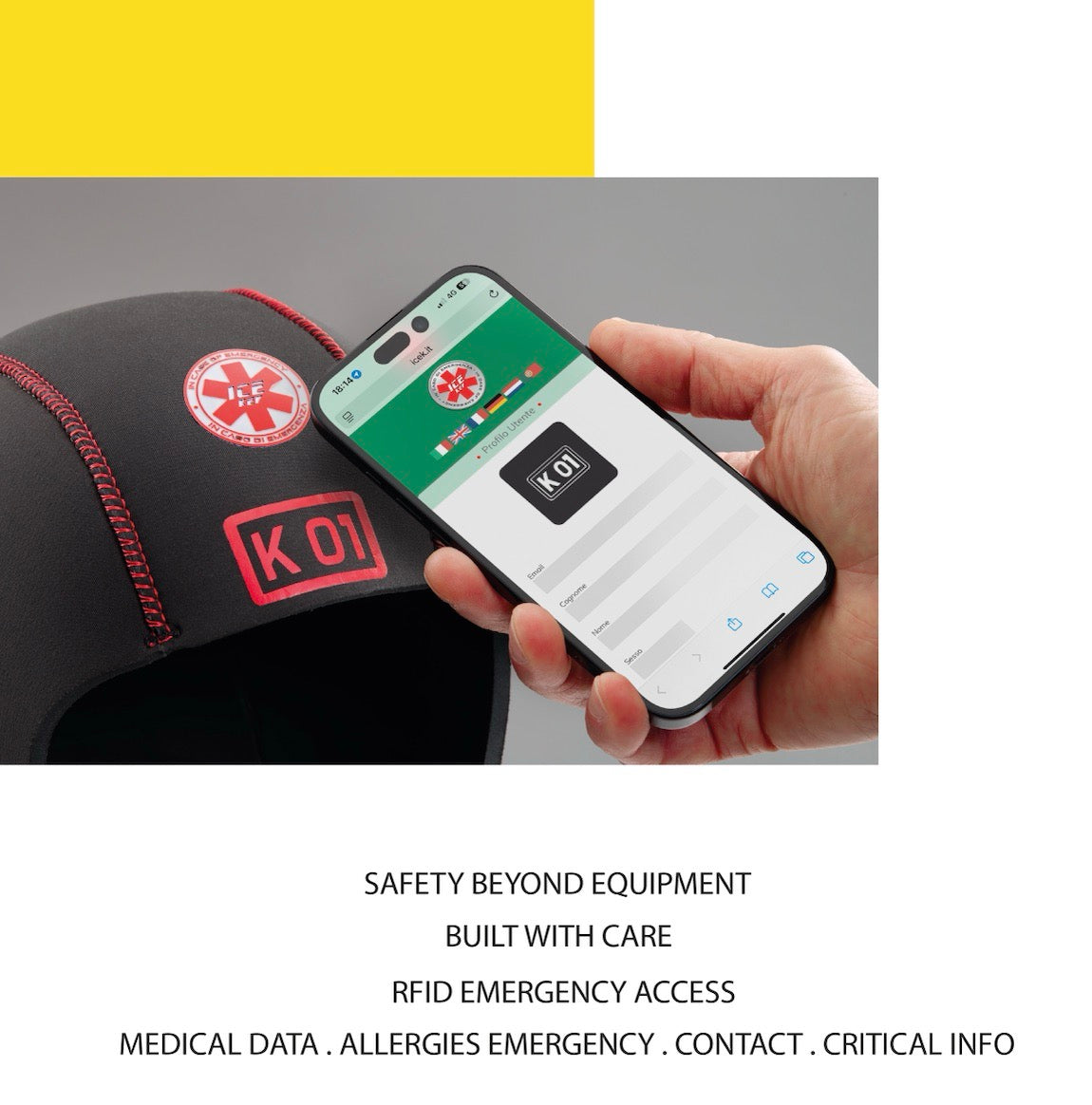 KO1 hood with Emergency Chip for Safety when diving on white bcakground