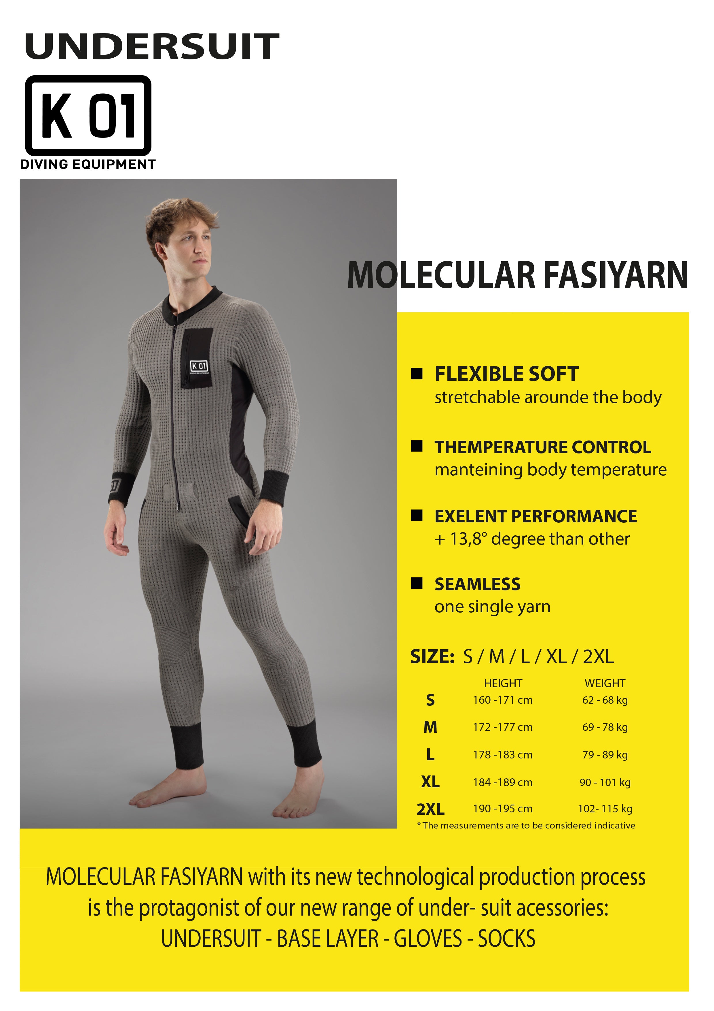 KO1 FasiYarn Undersuit Size Chart