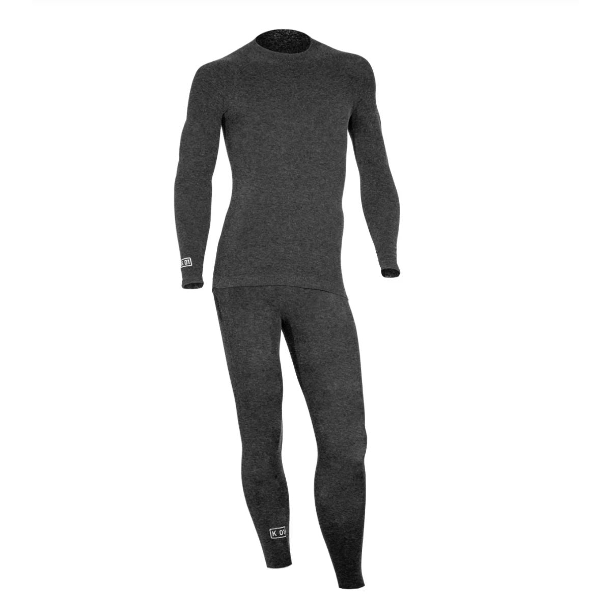 Grey Merino Baselayer Unisex long pants and long sleeve shirt on white background from KO1
