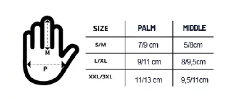 KO1 Under Gloves Size Chart