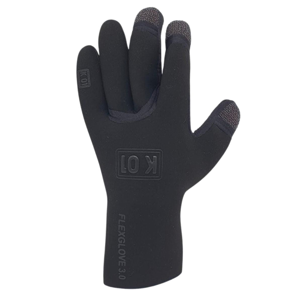 A single black KO1 kevlar glove on white background