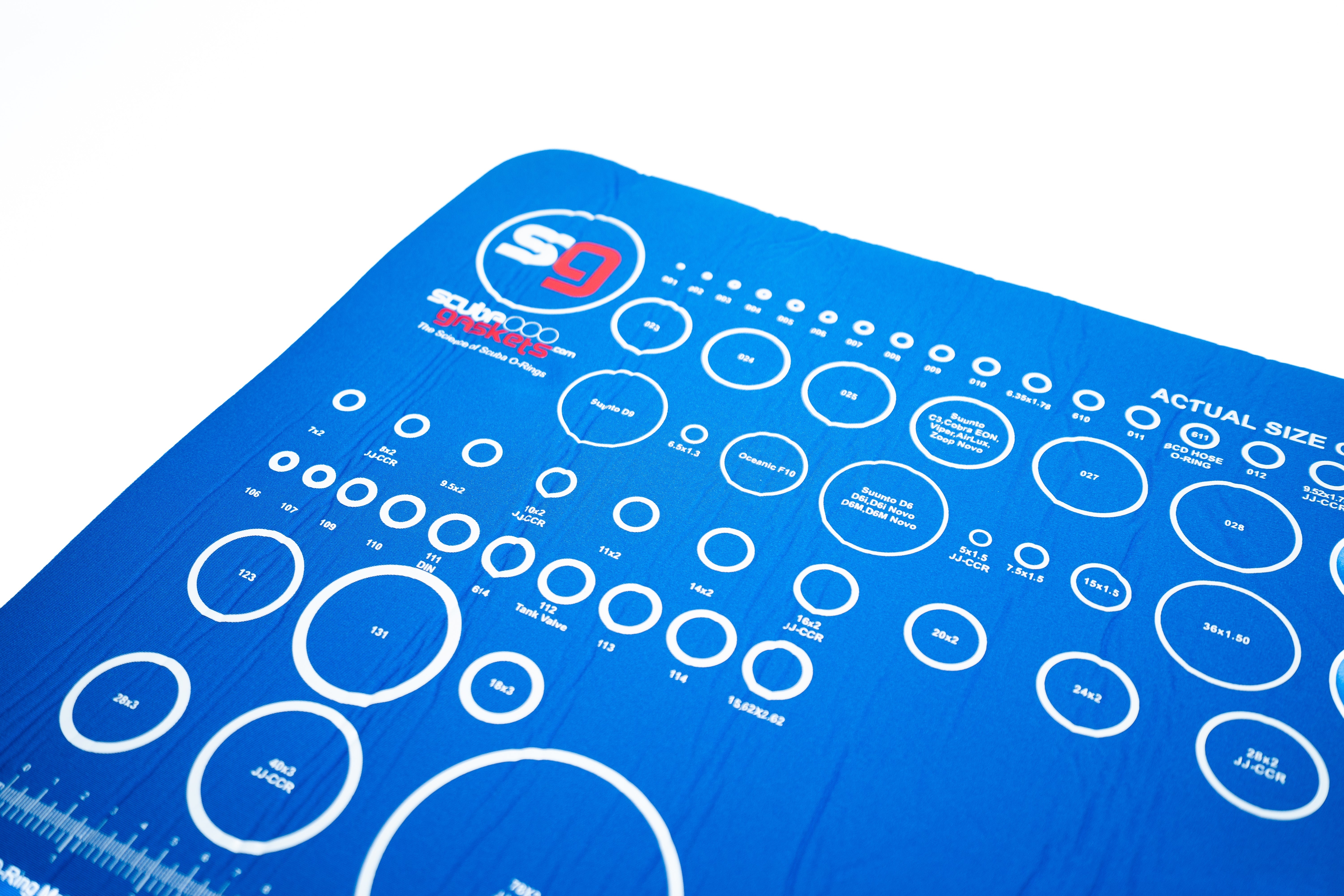 Actual size o-ring identification mat by scubagaskets.com