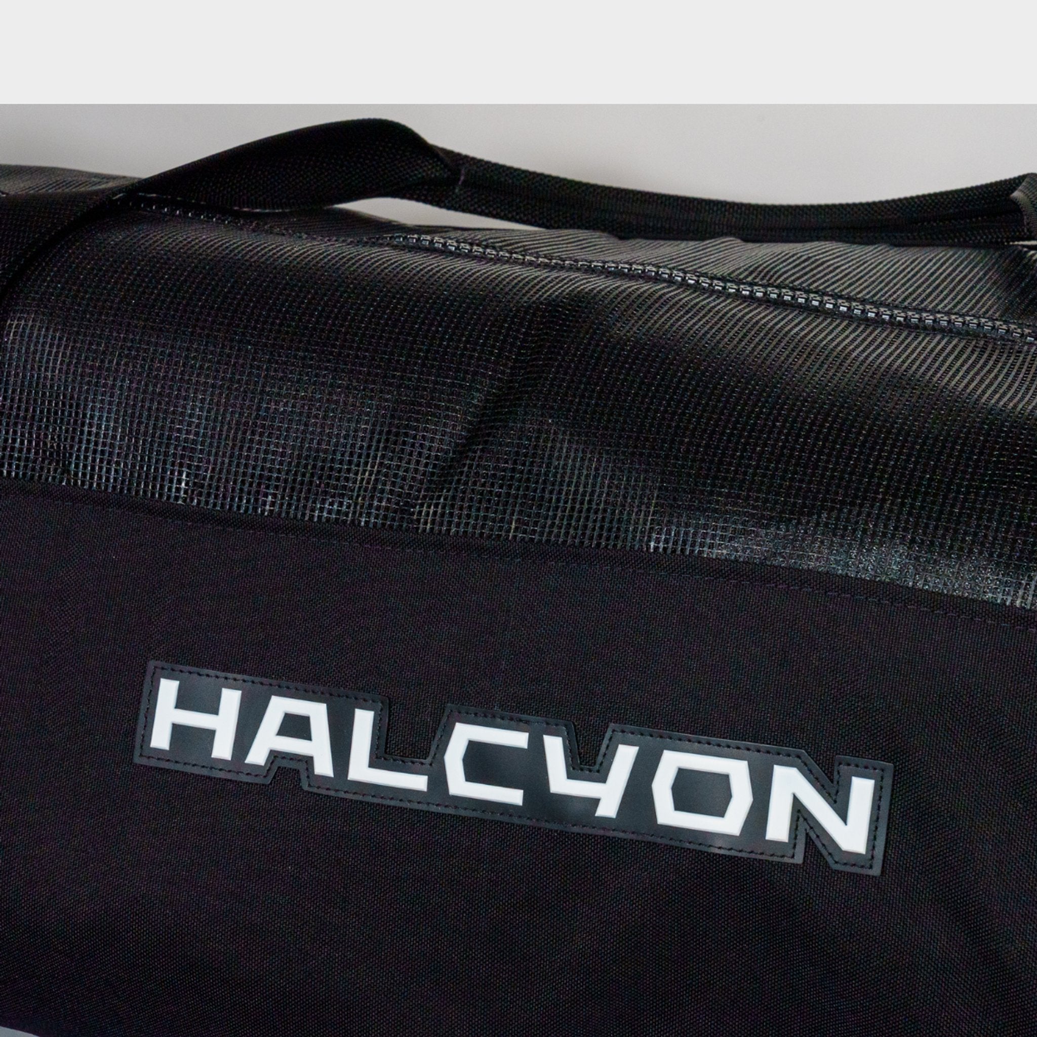 Halcyon Premium Gear Bag, close-up of the Halcyon logo