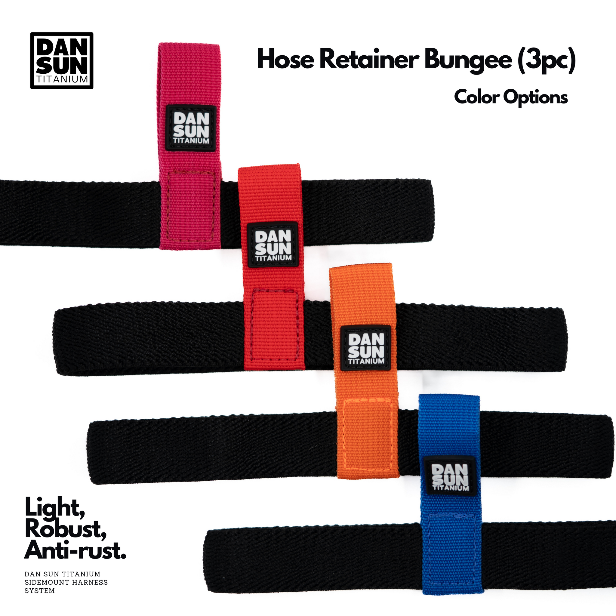 Dansun 1 inch hose retainer multi colors with DanSun logo on white background