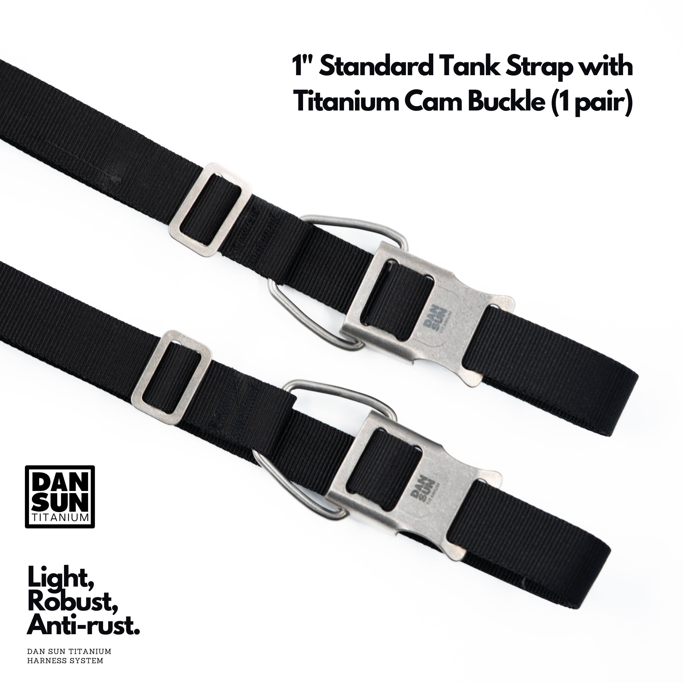 Pair of DanSun 1 inch tank straps with titanium cam buckles
