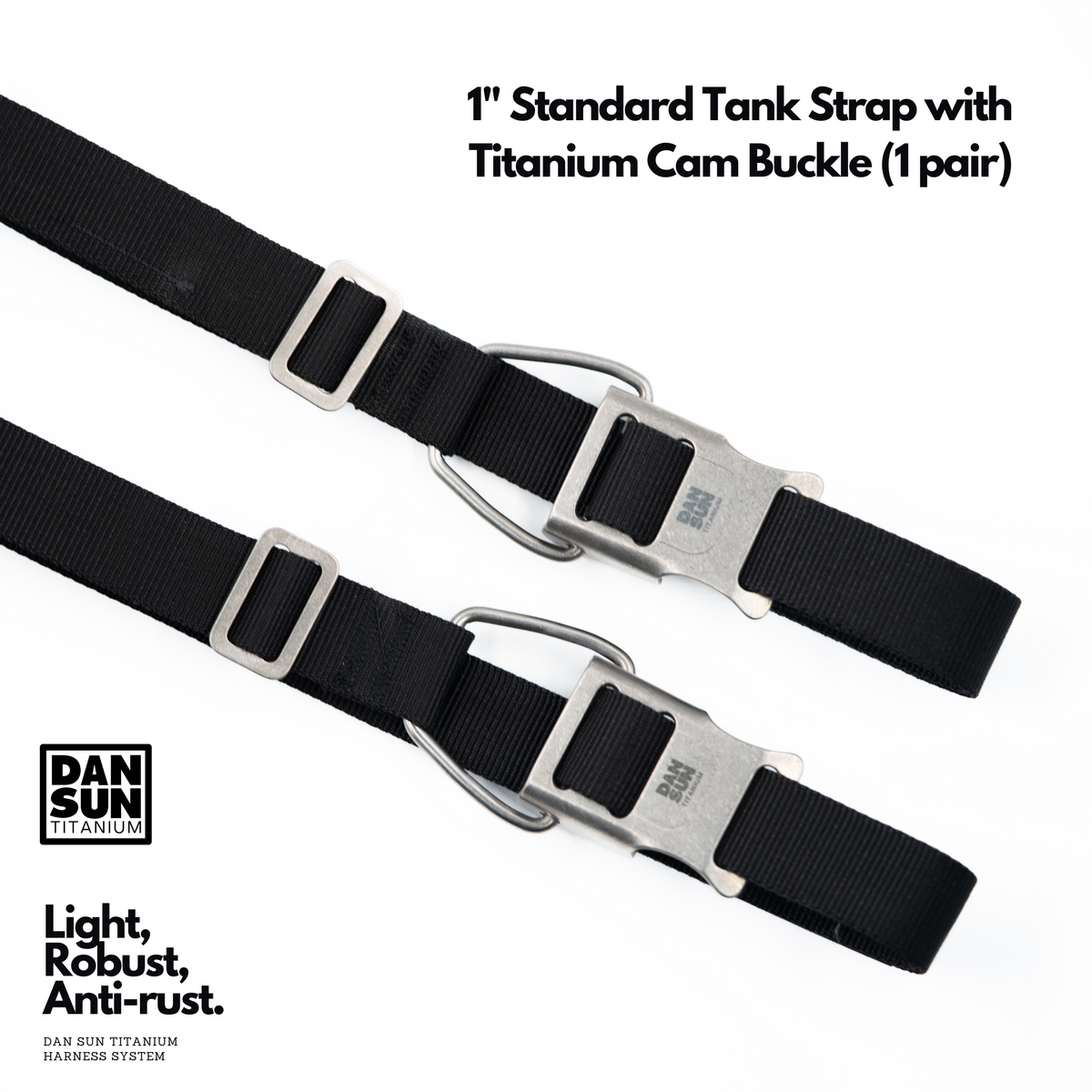 Pair of DanSun 1 inch tank straps with titanium cam buckles