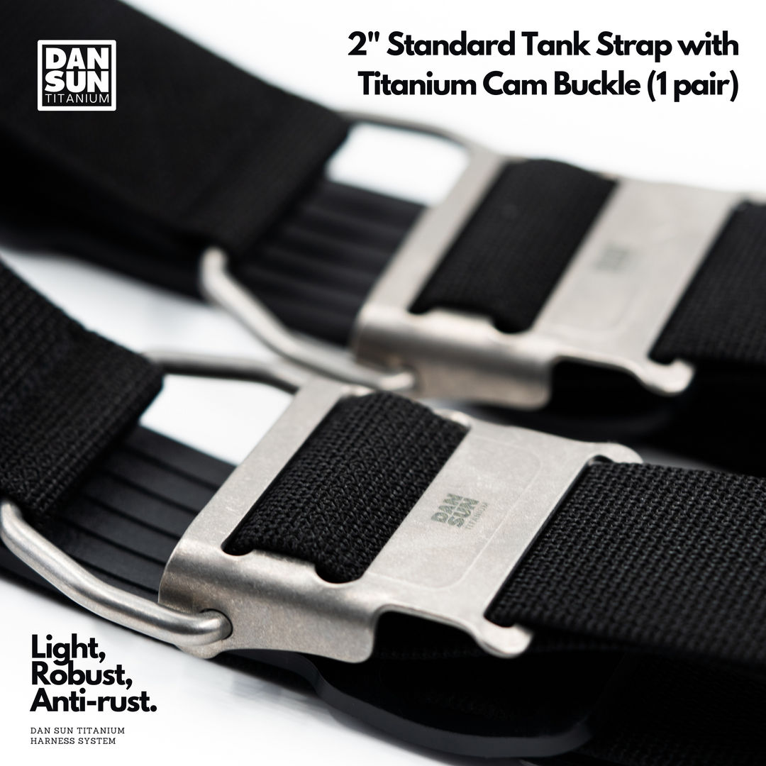 Titanium cam buckles on 2 inch nylon tank straps