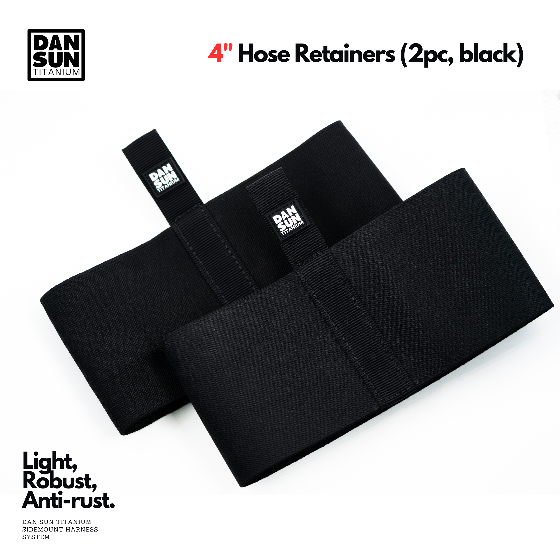 Two DanSun 4 inch black hose retainer bungees