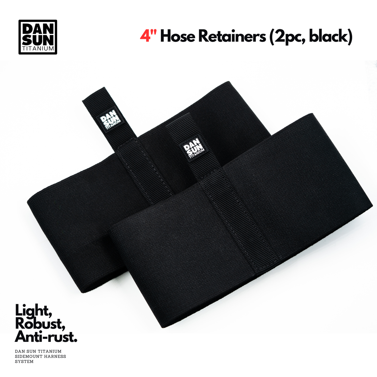 Two DanSun 4 inch black hose retainer bungees
