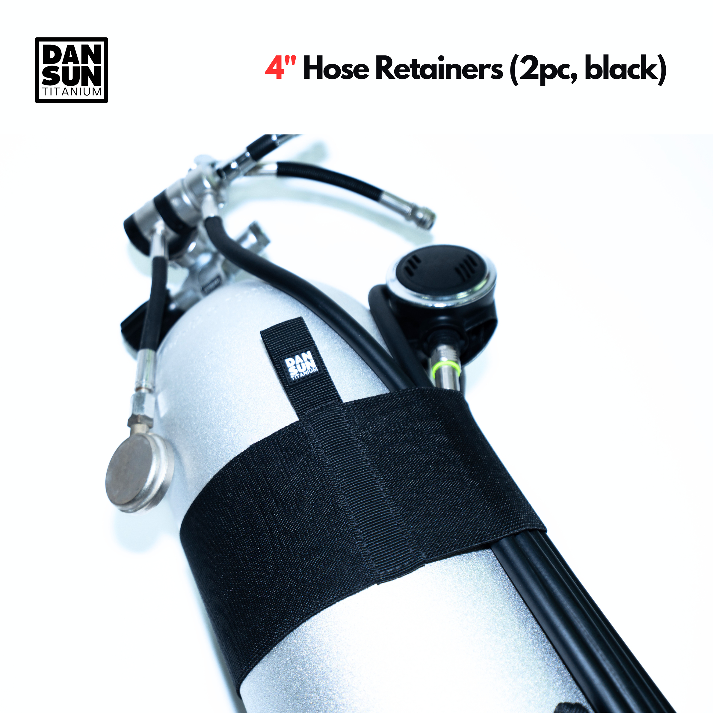 4 inch hose retainer bungee on a sidemount cylinder with regulator