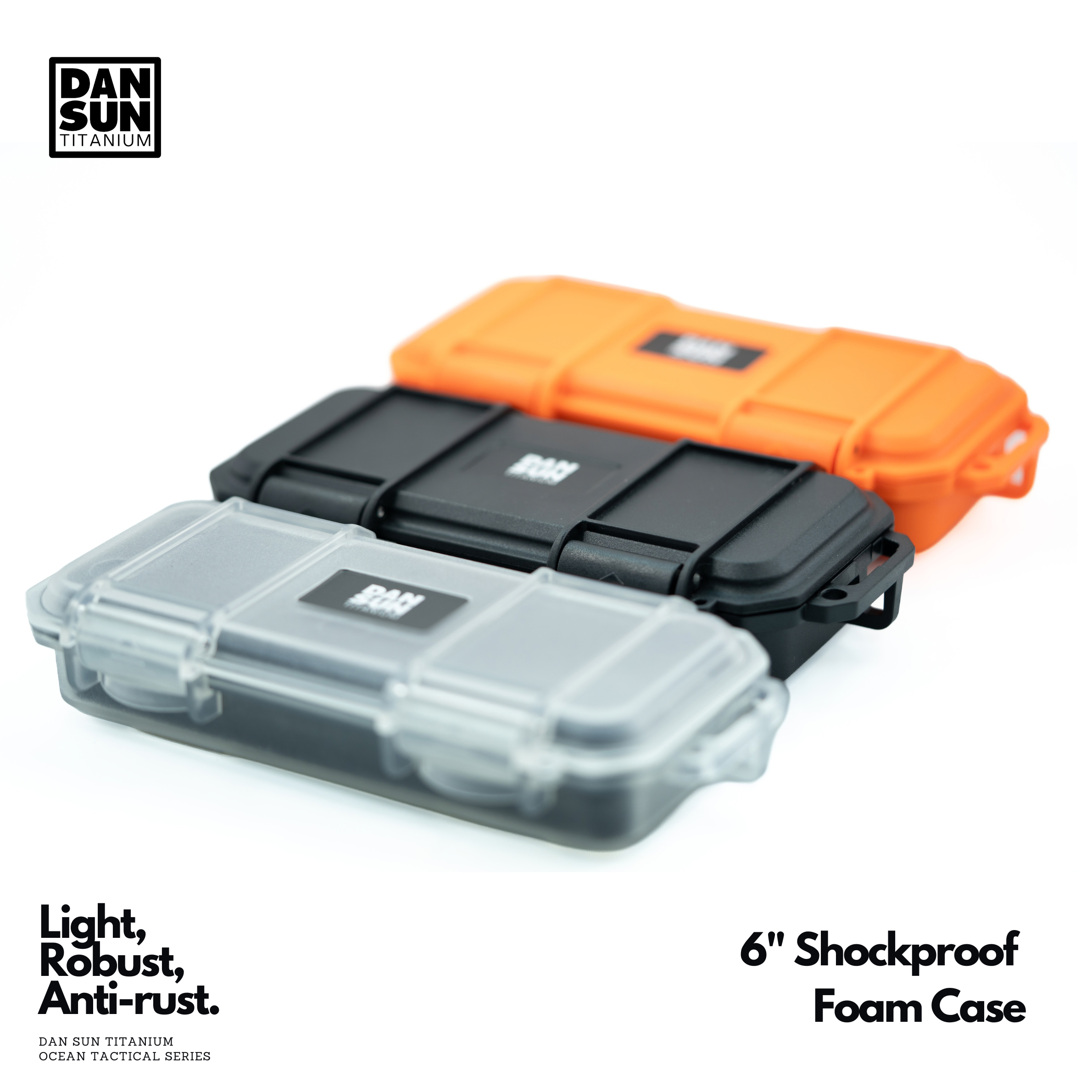 DanSun shockproof foam cases in orange, black and translucent
