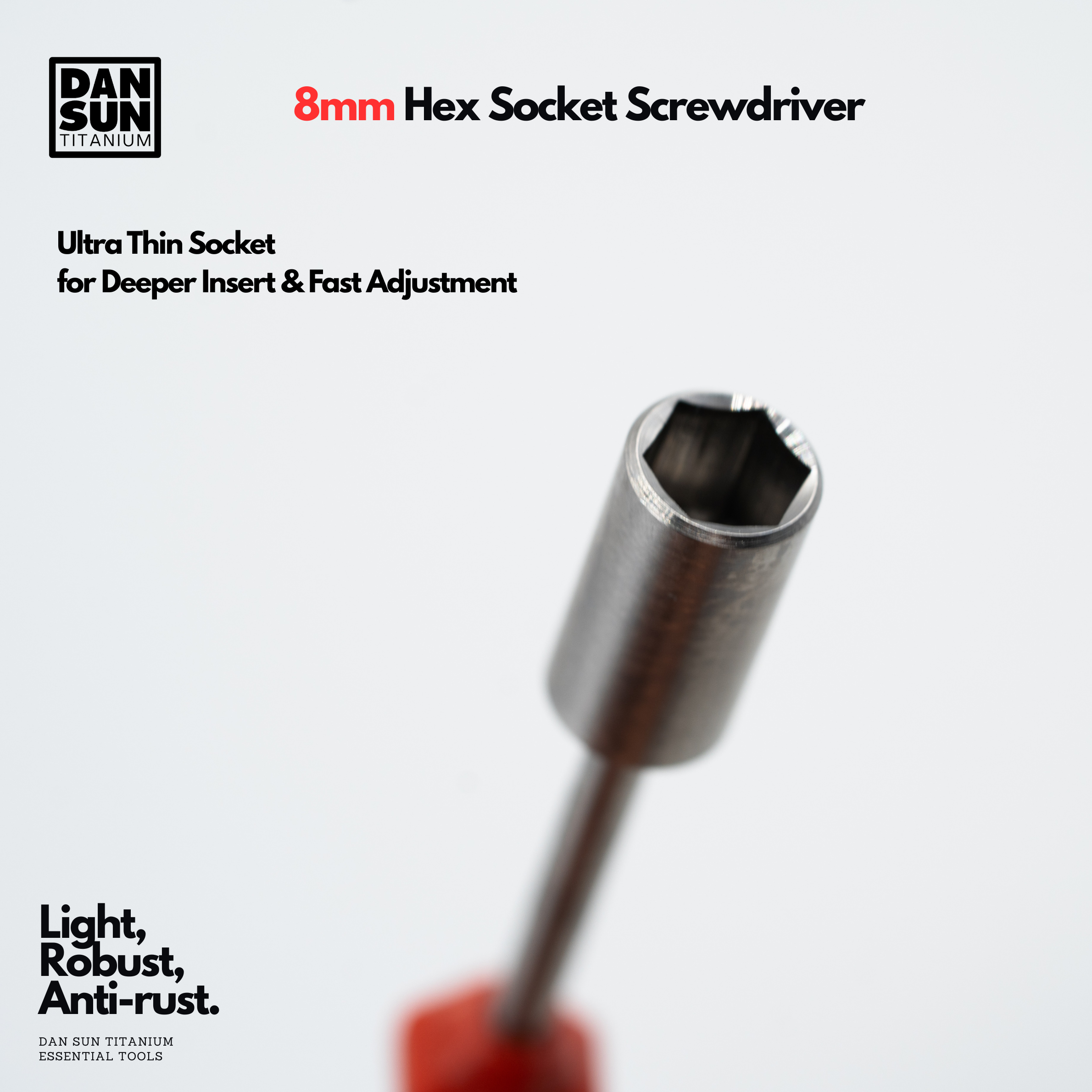 Ultra-thin titanium socket on the 8 mm screwdriver