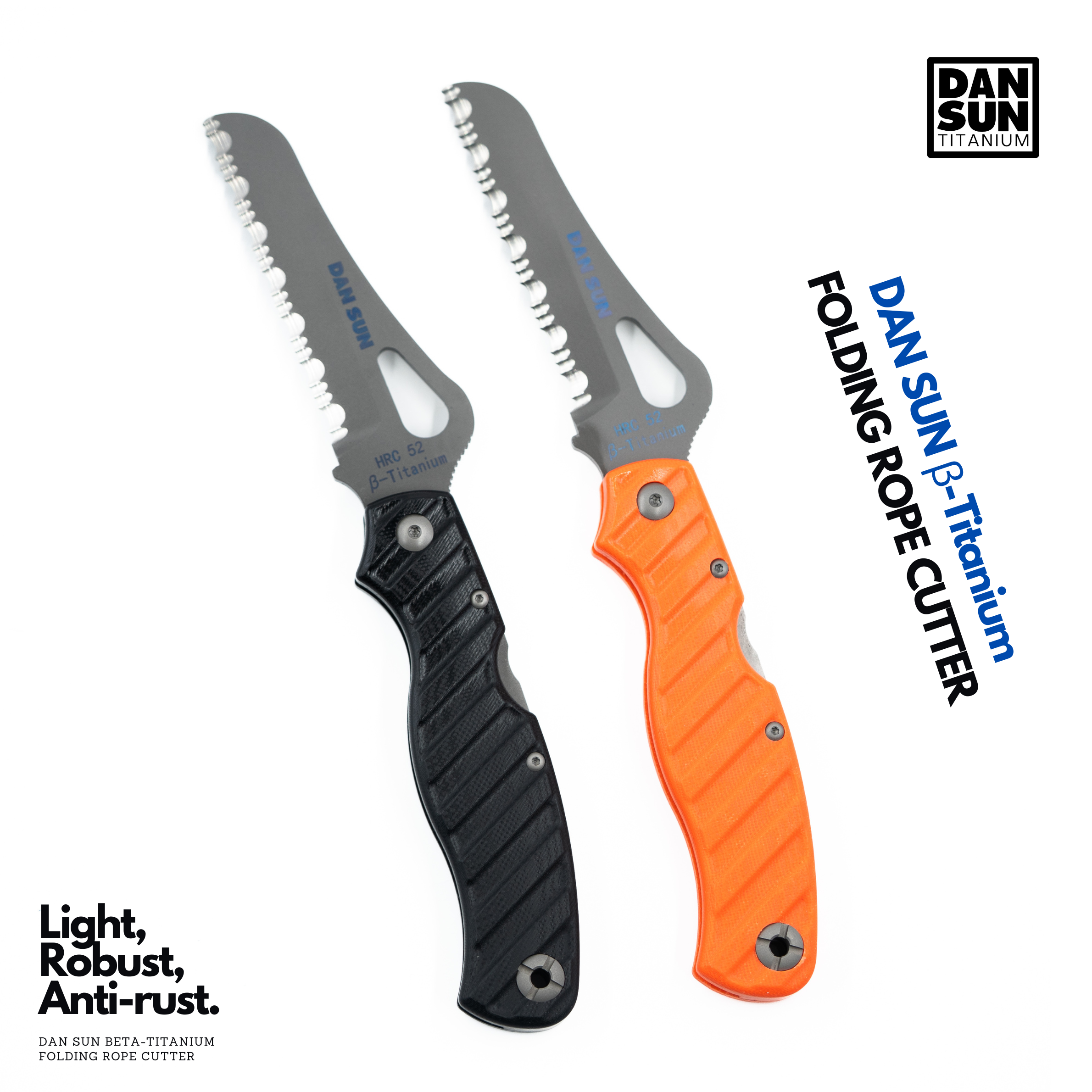 Black and orange beta-titanium rope cutters, open