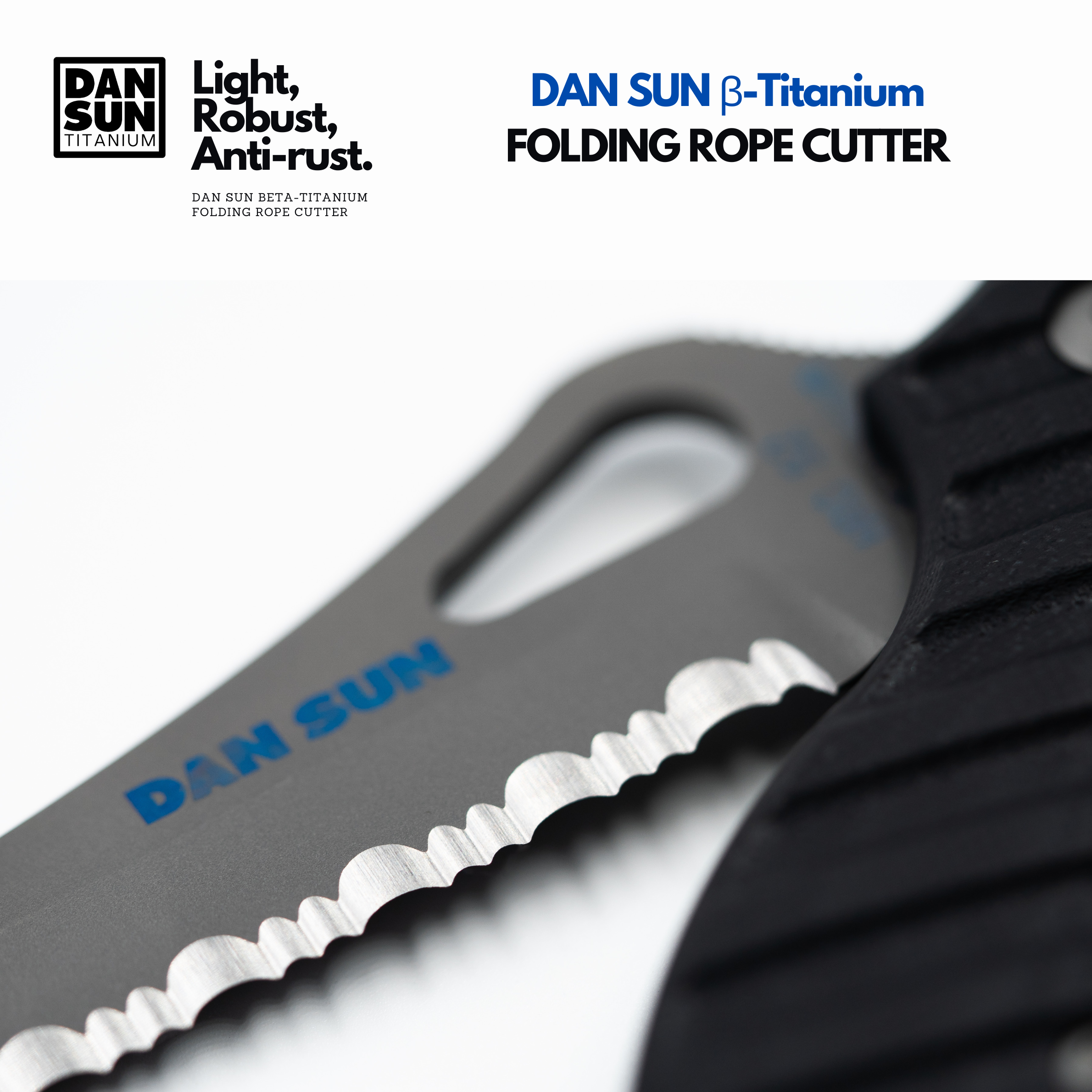 DanSun logo on the serrated beta-titanium blade