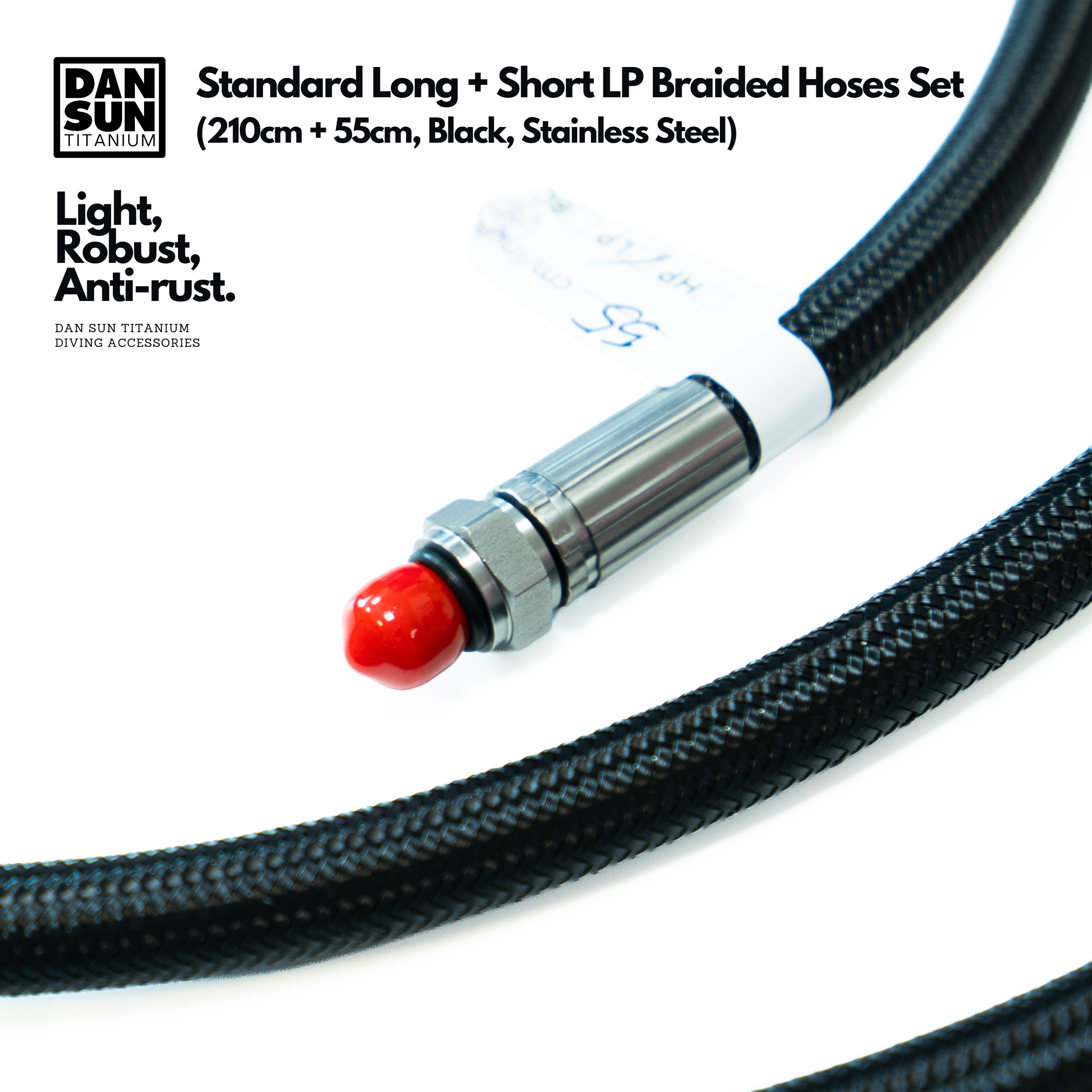 Braided LP hose end with red protective cap