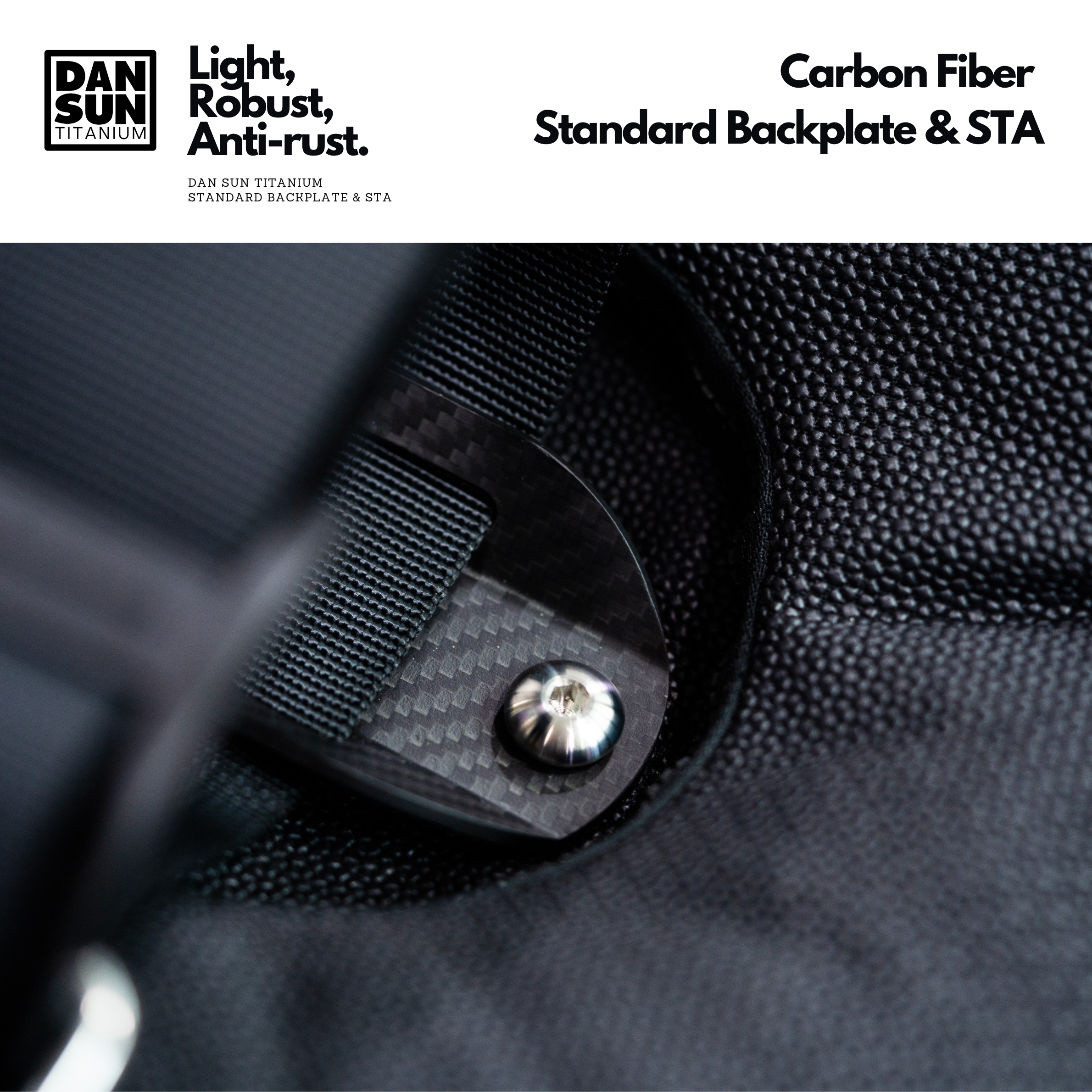 Titanium hand-tight screw on the carbon fibre backplate
