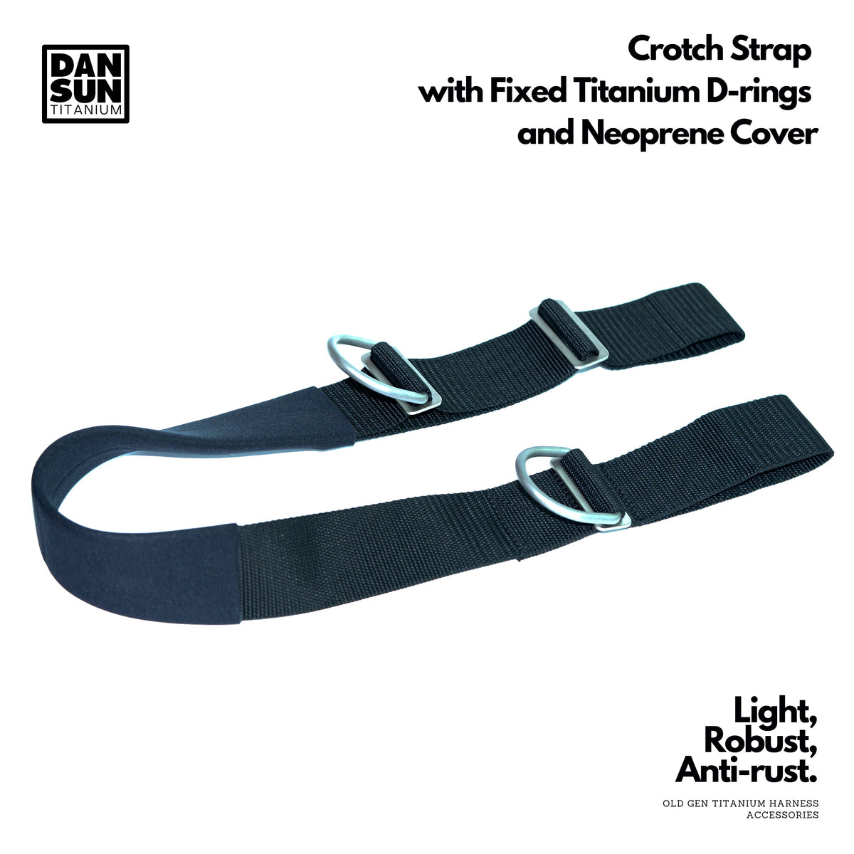 DanSun crotch strap with fixed titanium D-rings and neoprene cover