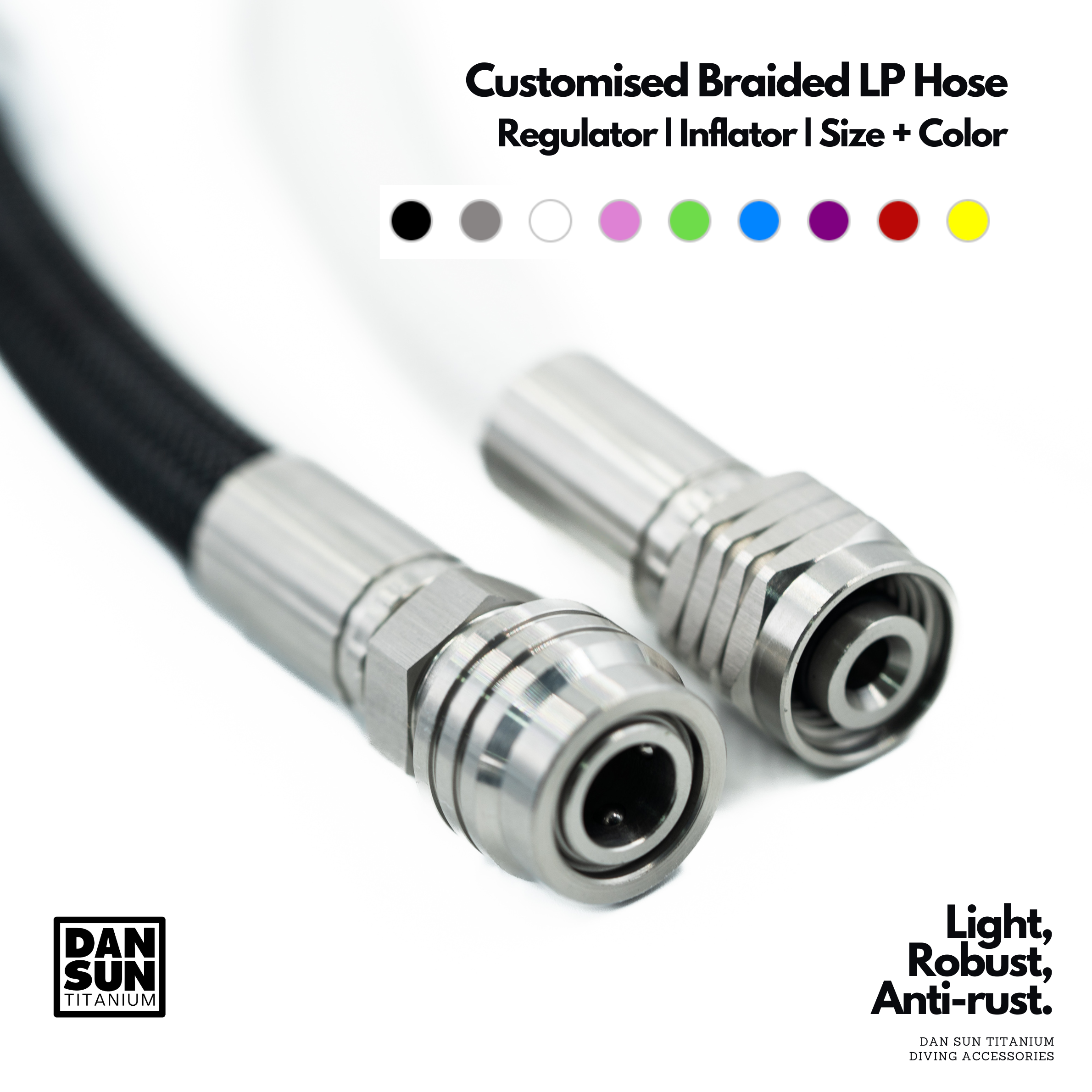 Stainless steel ends of the custom braided LP hoses