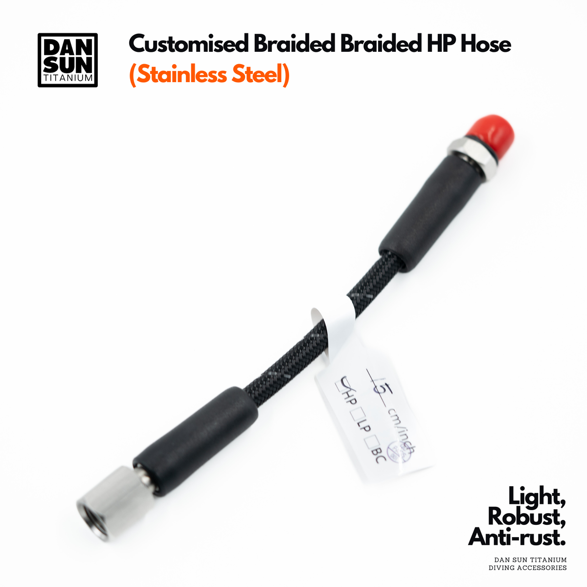 Custom length braided HP hose with stainless steel ends